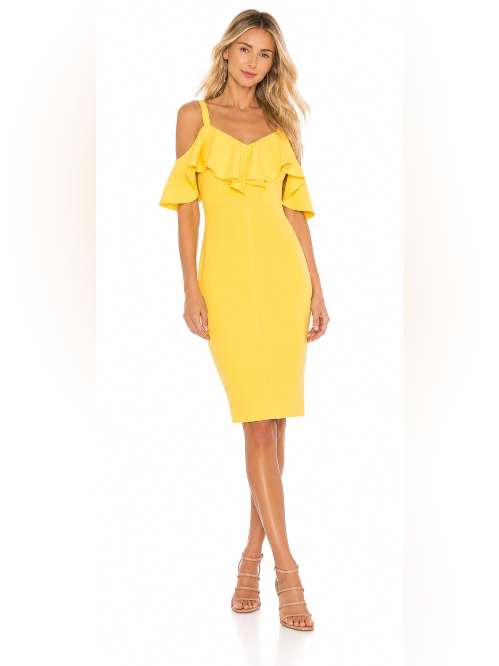 Rachel by Rachel Roy Yellow Cold Shoulder Ruffle Midi Dress | Size Small
